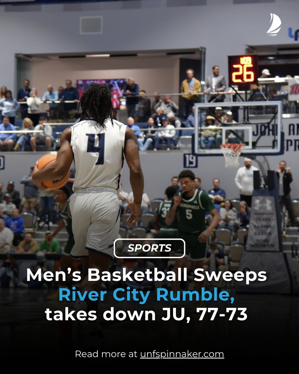 After clinching a spot in the Atlantic Sun championship tournament this past Tuesday, the UNF Men’s Basketball defeated the Jacksonville University Dolphins Thursday night. ⁠

🔗: unfspinnaker.com/107410/sports/…
⁠
✏️ Daniel Cimino⁠
📸  Abigail Nichols