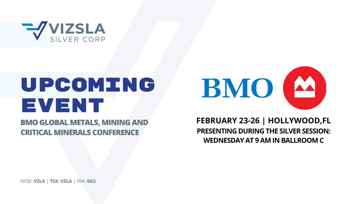 Vizsla Silver (@vizslasilver) on Twitter photo We’re excited to announce our participation at the BMO Global Metals, Mining and Critical Minerals Conference in Hollywood, Fl.
CEO <a href="/KonnertM/">Mike Konnert</a> will present on Wednesday, February 26 at 9 am in ballroom C.
$VZLA #Mexico #silver We’re excited to announce our participation at the BMO Global Metals, Mining and Critical Minerals Conference in Hollywood, Fl.
CEO <a href="/KonnertM/">Mike Konnert</a> will present on Wednesday, February 26 at 9 am in ballroom C.
$VZLA #Mexico #silver