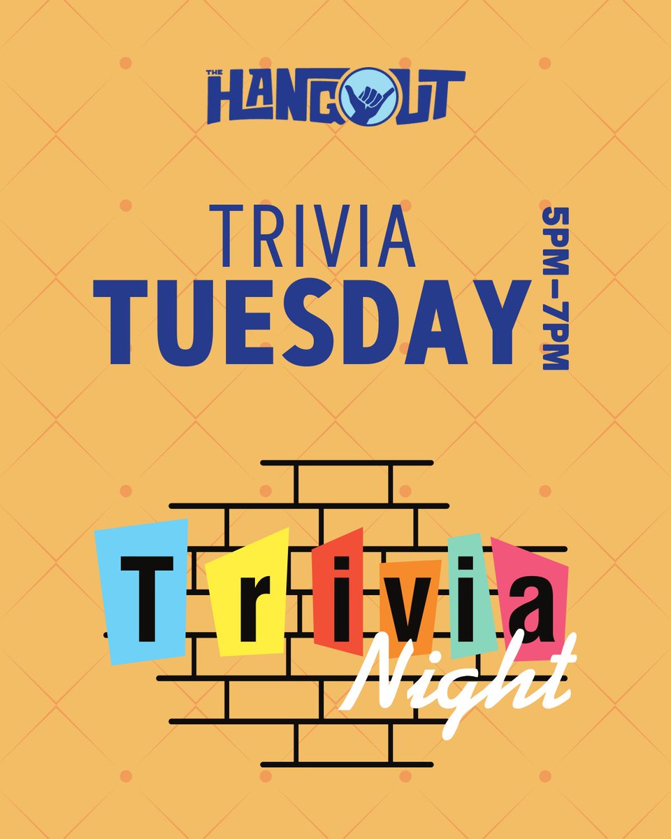 🧠 Join us for the ultimate trivia showdown!
It’s Trivia Tuesday at The Hangout—come compete and show off your skills! 🤩 #TriviaNight #HangoutVibes #TeamTrivia🧠