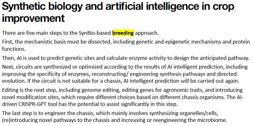 ADHansonLab's tweet photo. Useful references but otherwise uncritically recites typical ideas about what #SynBio &amp; #AI *might perhaps one day* do in plant breeding⬇️Enough boosterism! Let's focus on *realistic, specific* applications &amp; *numbers not adjectives* for projected benefits
https://t.co/WtXpW26xfP https://t.co/ARfUSvjlkk