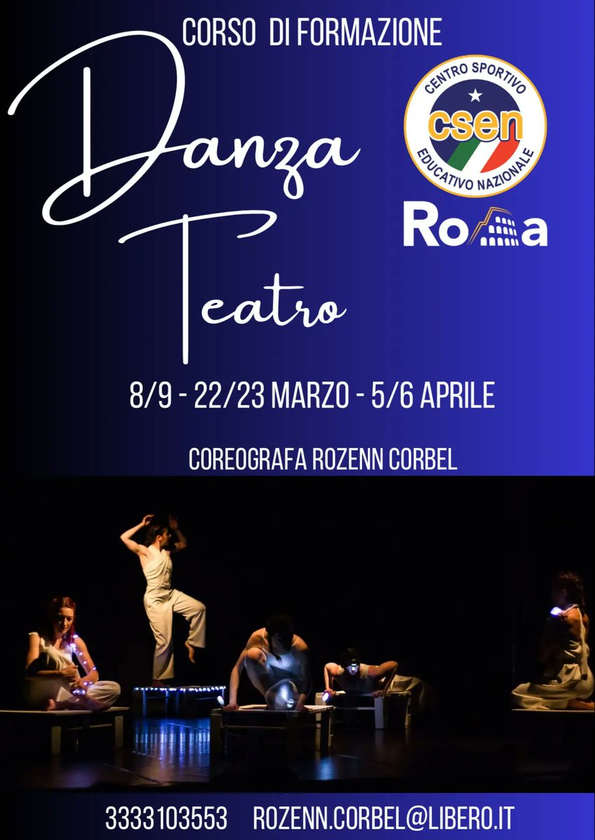 La scadenza d'iscrizione si sta avvicinando, per chi fosse interessato a partecipare affrettatevi.
Per info formazione@csenroma.it mettendo in copia rozenn.corbel@libero.it - oppure chiamando 333 31 03 553
#danzacontemporanea #danzateatro #corsoformazionedanza #insegnantidanza