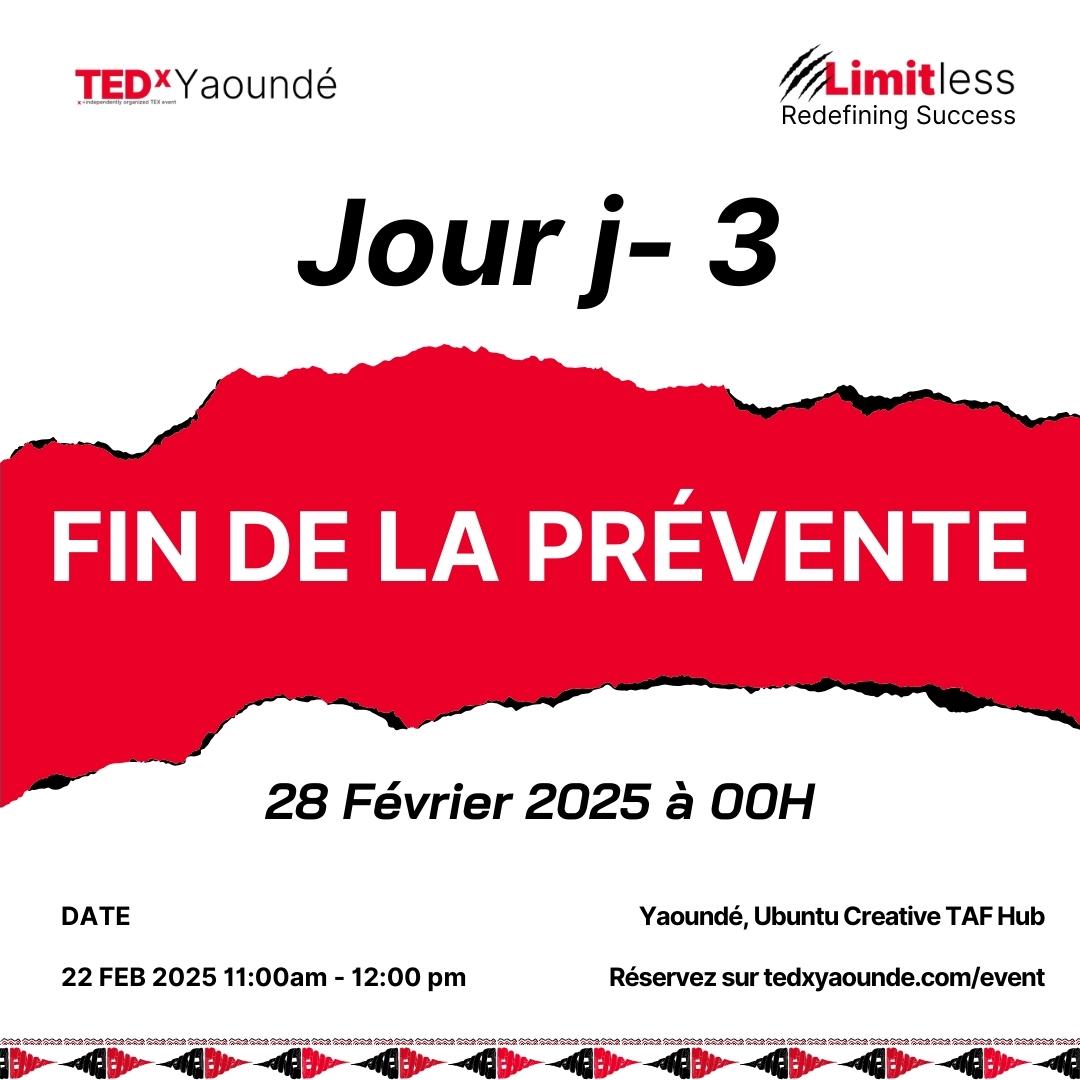 📢 Hurry up! Register and benefit from the discount... 
Reserve your spot and benefit before February 28 at tedxyaounde.com/event
-  Student Pass: 7,500 XAF instead of ~9,900 XAF~ 
- Pro Pass: 18,500 XAF instead of ~24,900 XAF~ 
- VIP Pass: 75,500 XAF instead of ~99,500 XAF~