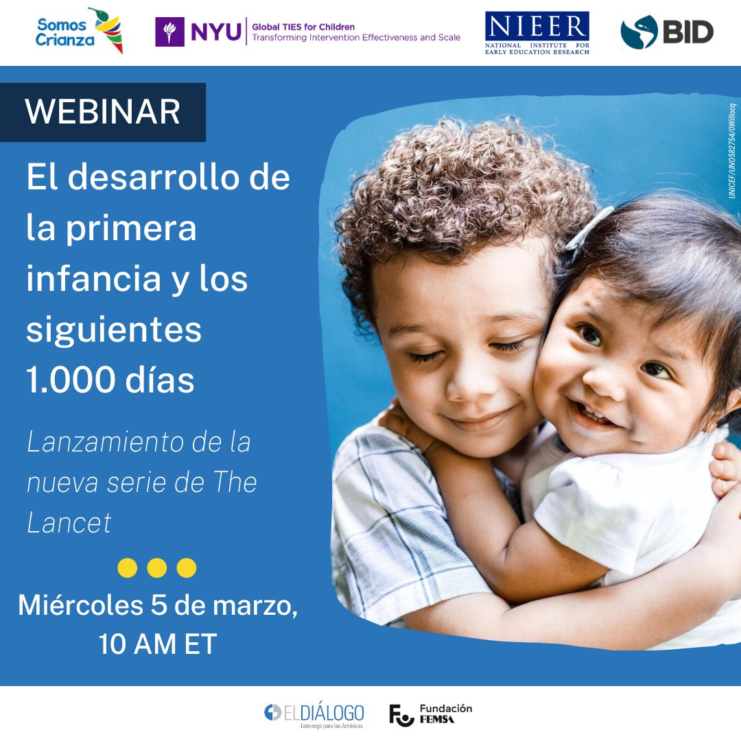 🔍¿Por qué los “próximos 1.000 días”, de los 2 a 5 años de edad, son tan importantes en el desarrollo infantil? 

🗣️ Escuche las reflexiones de los expertos. 

🗓️ 5 de marzo 10 AM ET

🔗Inscríbase: bit.ly/3Qlh9Uz

#PrimeraInfancia #Next1000Days #DesarrolloInfantil