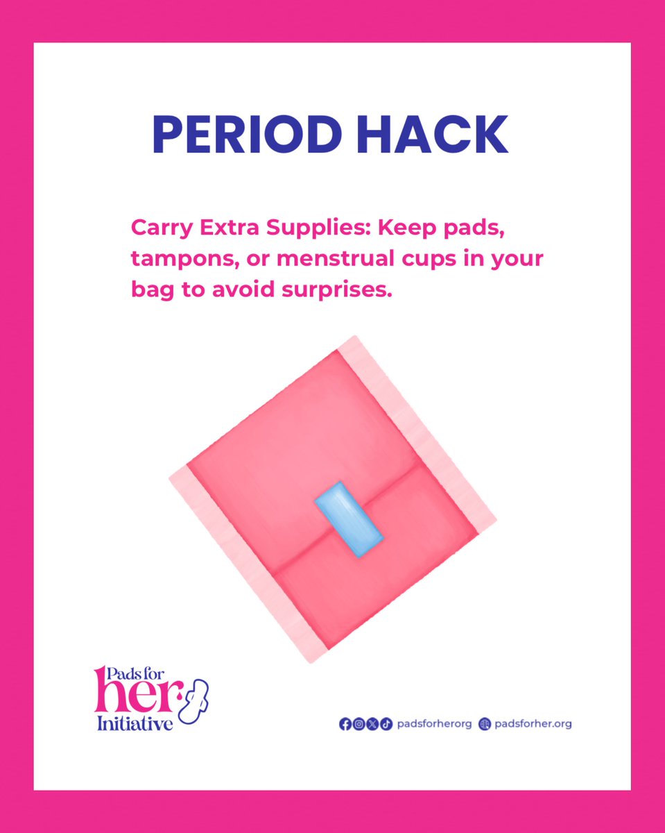 Padsforherorg's tweet image. Hi paddy🥹,  Stay ready, so you never have to get ready! ✨ Always keep pads, tampons, or a menstrual cup in your bag, because surprises are for birthdays, not periods! 💖🌸 

#PadsForHer #EndPeriodPoverty #BeyondHerCycle