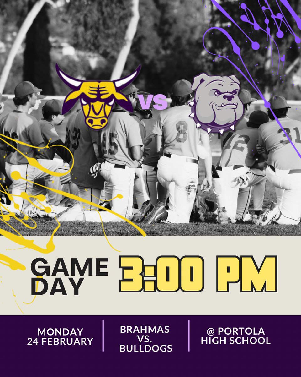 GAME DAY for Varsity Brahma Baseball against the Portola Bulldogs!! We hope to see you there at 3pm today!