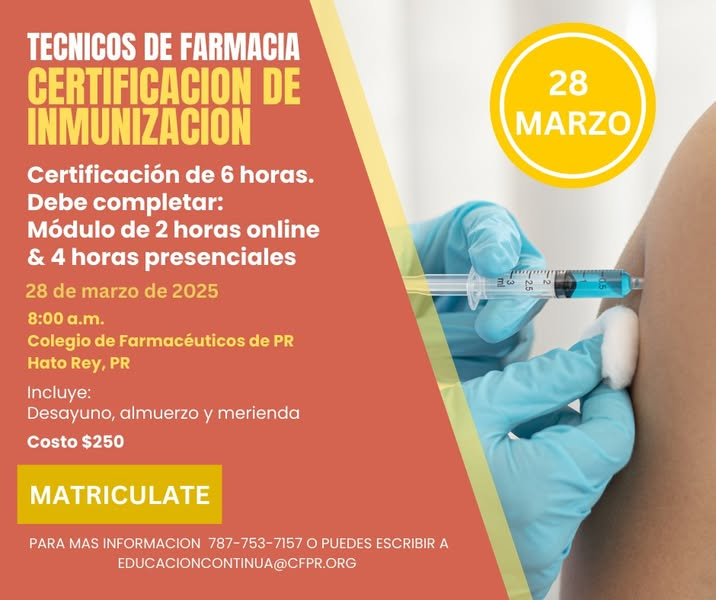 28 de marzo de 2025
 Aumenta tus oportunidades laborales
 Mejora tus habilidades y brinda un mejor servicio
 Certificación esencial para tu crecimiento profesional
 Cupos limitados – 
bit.ly/3PO7yFn