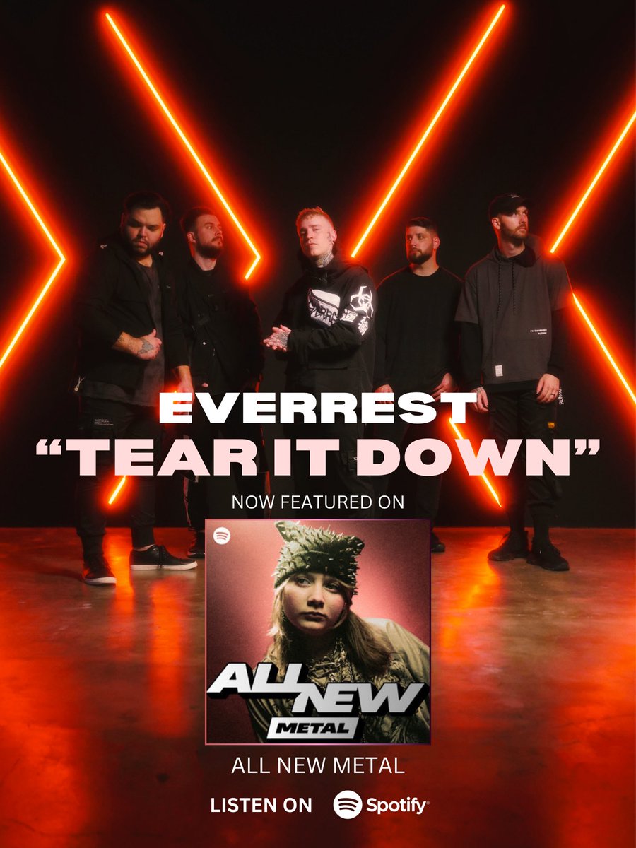 everrest_band's tweet image. Thank you @spotify &amp;amp; @spotifyforartists for featuring our new single, ‘Tear it Down,’ on the All New Metal playlist! Head on over there and jam it if you haven’t already! 🧡

📷: @whosmattrush