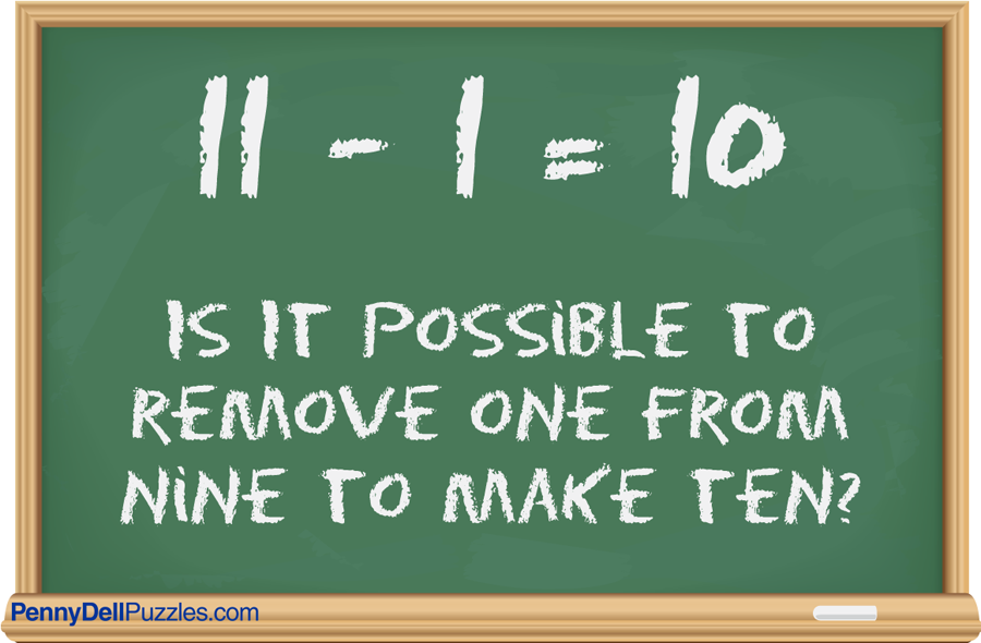 PennyDellPuzzle's tweet photo. Removing one from eleven makes it ten, but is it possible to remove one from nine to make ten? #Mondaypuzzle #MathMonday https://t.co/pnPnHC0GdZ