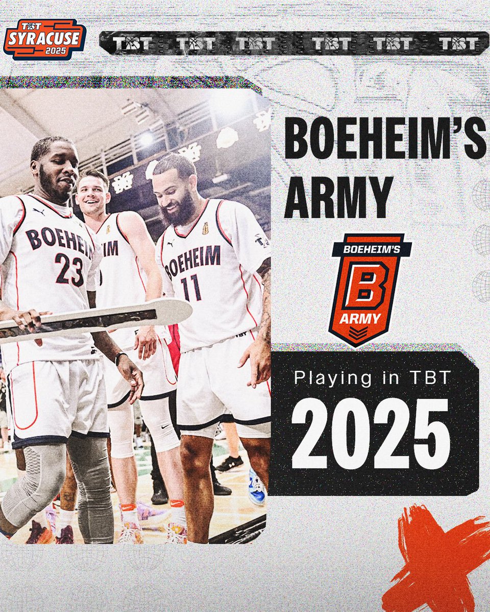 thetournament's tweet photo. BOEHEIM'S ARMY IS BACK‼️🍊

Can the 2021 TBT Champions reach the top again in TBT 2025 and possibly win the $1MILLION on their home court!?

Stay tuned for the Syracuse Alumni's roster: https://t.co/lQ6uICN60z https://t.co/XwF2GgCTDC