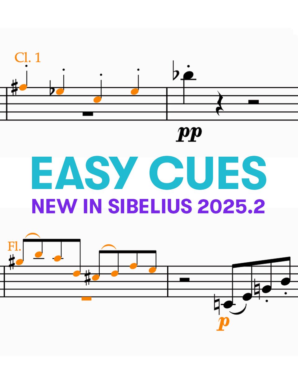 Avid's tweet photo. When using Staff Filters, cues are easy to make in Sibelius 2025.2 and will always appear in your parts
▶️ https://t.co/wMWlDS3yNk
#musicnotation #sibelius #stafffilters #newfeatures #sheetmusic #composing #arranging #notationsoftware #avid https://t.co/GxwtfddYjM