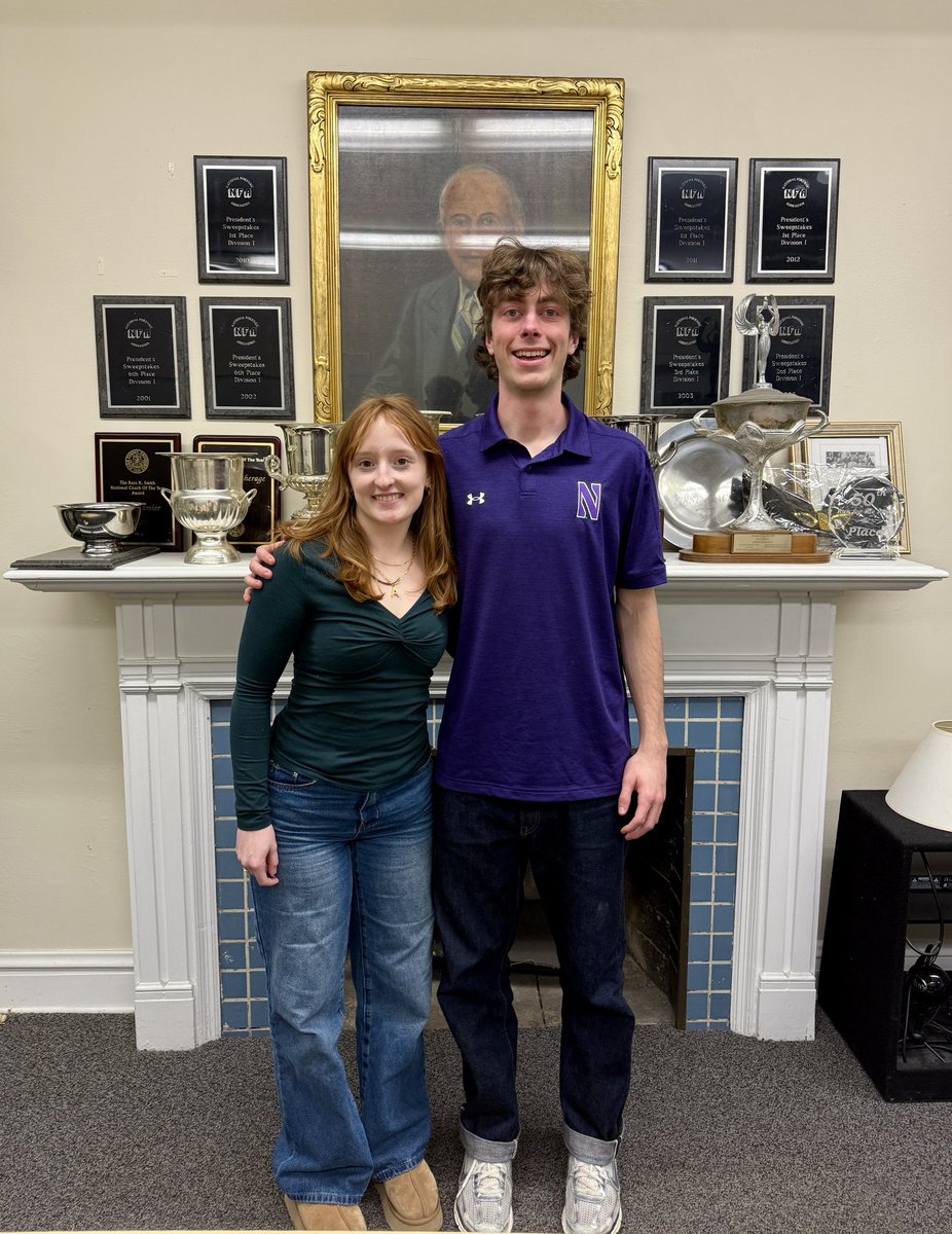 NUDebate's tweet photo. Congratulations to Buck Arney and Annabeth Lundberg (Northwestern AL) for qualifying to the 79th National Debate Tournament through the District 5 Tournament! We’re beyond proud of you! 💜 https://t.co/Dp403JeyZ6