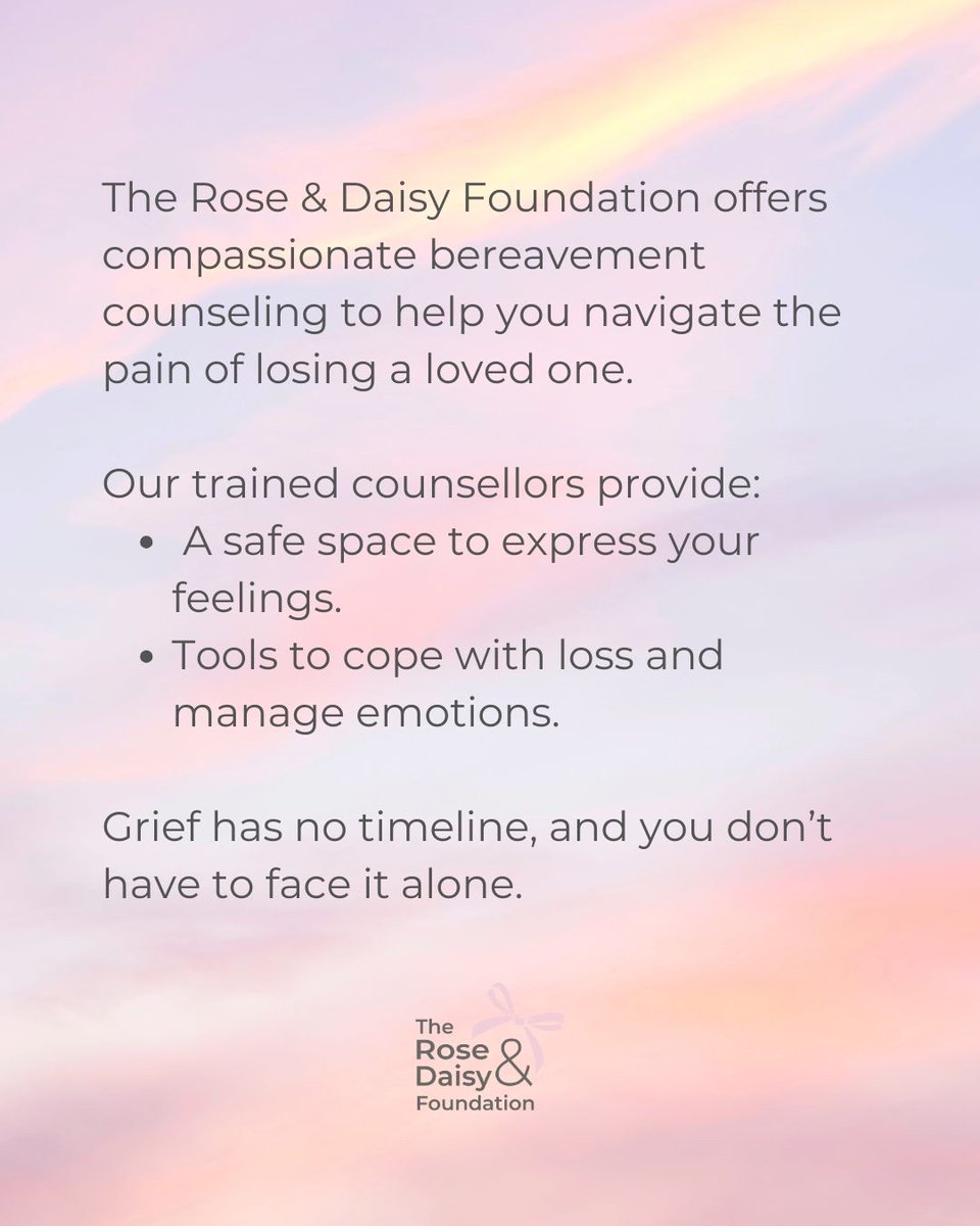 At the Rose &amp; Daisy Foundation, we offer compassionate bereavement counseling to help you navigate through your grief and find moments of healing. 🤍🕯️

Email: support@roseanddaisyfoundation for more information 🤍