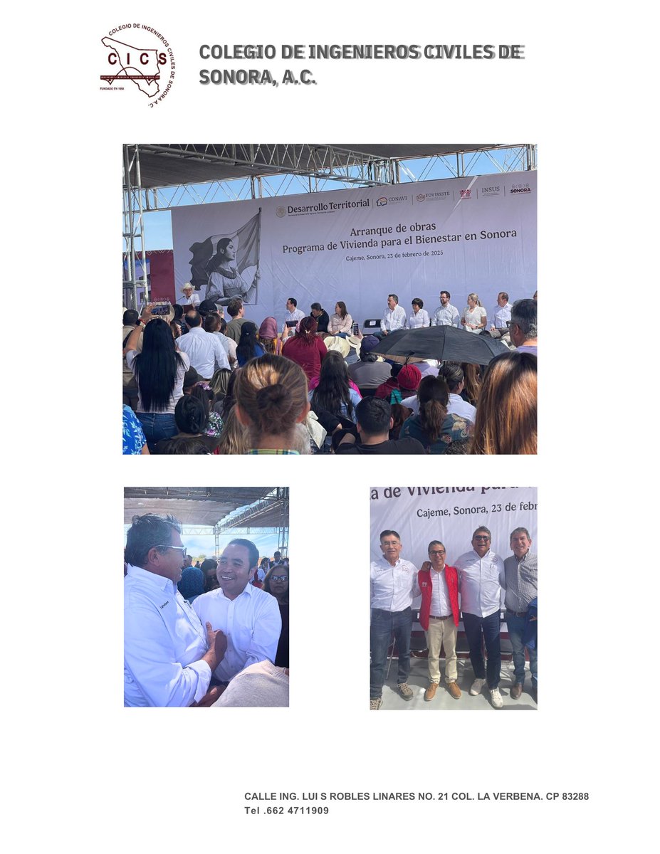 El CICS asistió al arranque del Programa de Vivienda para el Bienestar en Ciudad Obregón. Seguimos comprometidos con la ingeniería de calidad para el desarrollo de Sonora. #CICS #ViviendaParaElBienestar