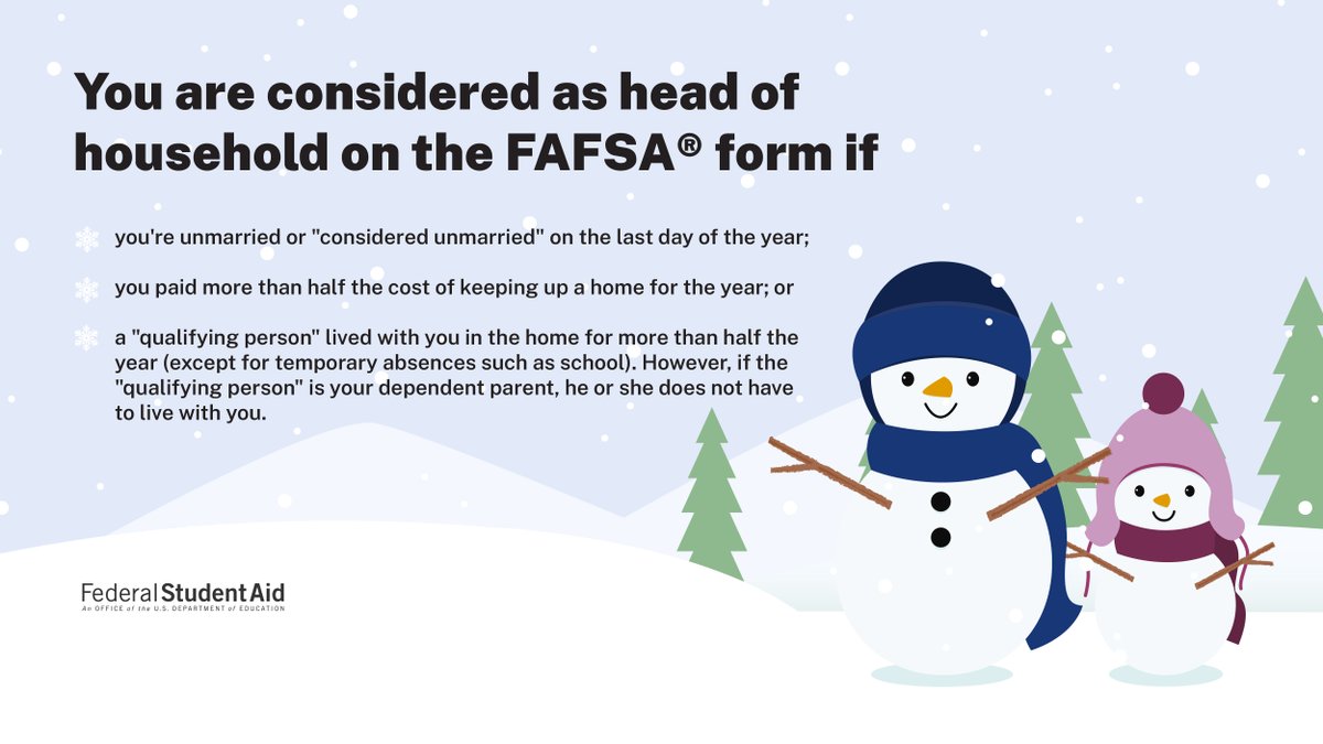Families come in many shapes and sizes! ☃⛄☃​
Check to see if you’re considered the head of household to ensure you make the most of your financial aid opportunities.