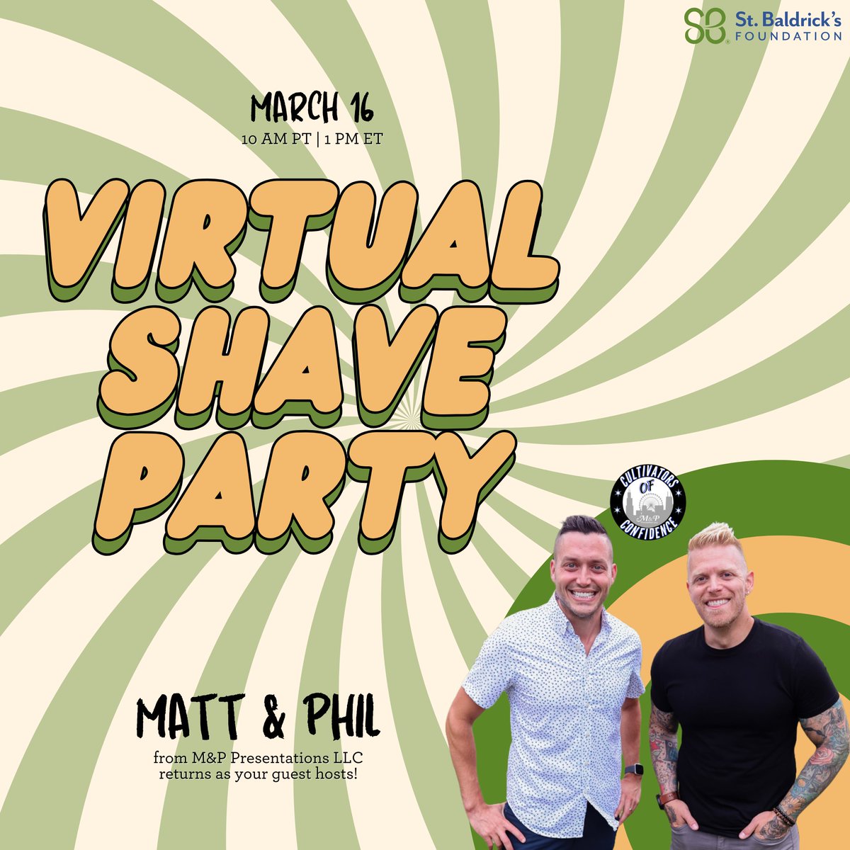St. Baldrick's Foundation (@stbaldricks) on Twitter photo Who can’t believe it’s almost March?! We can’t. No local events near you? Join our March 16 Zoom virtual head-shaving party hosted by Matt and Phil from <a href="/MPPresentations/">M&P Presentations</a>: ow.ly/goQS50V4yjQ. Together, let's #ConquerKidsCancer! Who can’t believe it’s almost March?! We can’t. No local events near you? Join our March 16 Zoom virtual head-shaving party hosted by Matt and Phil from <a href="/MPPresentations/">M&P Presentations</a>: ow.ly/goQS50V4yjQ. Together, let's #ConquerKidsCancer!
