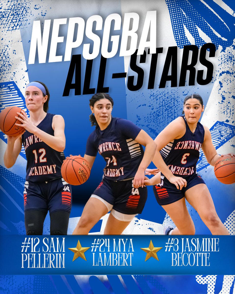 Please join me in congratulating these three on their NEPSGBA All-Star Recognition! We are so very proud of you! 
🌟Sr. Guard #12 - Sam Pellerin
🌟Sr. Guard #3 - Jasmine Becotte 
🌟Jr. Guard #24 - Mya Lambert