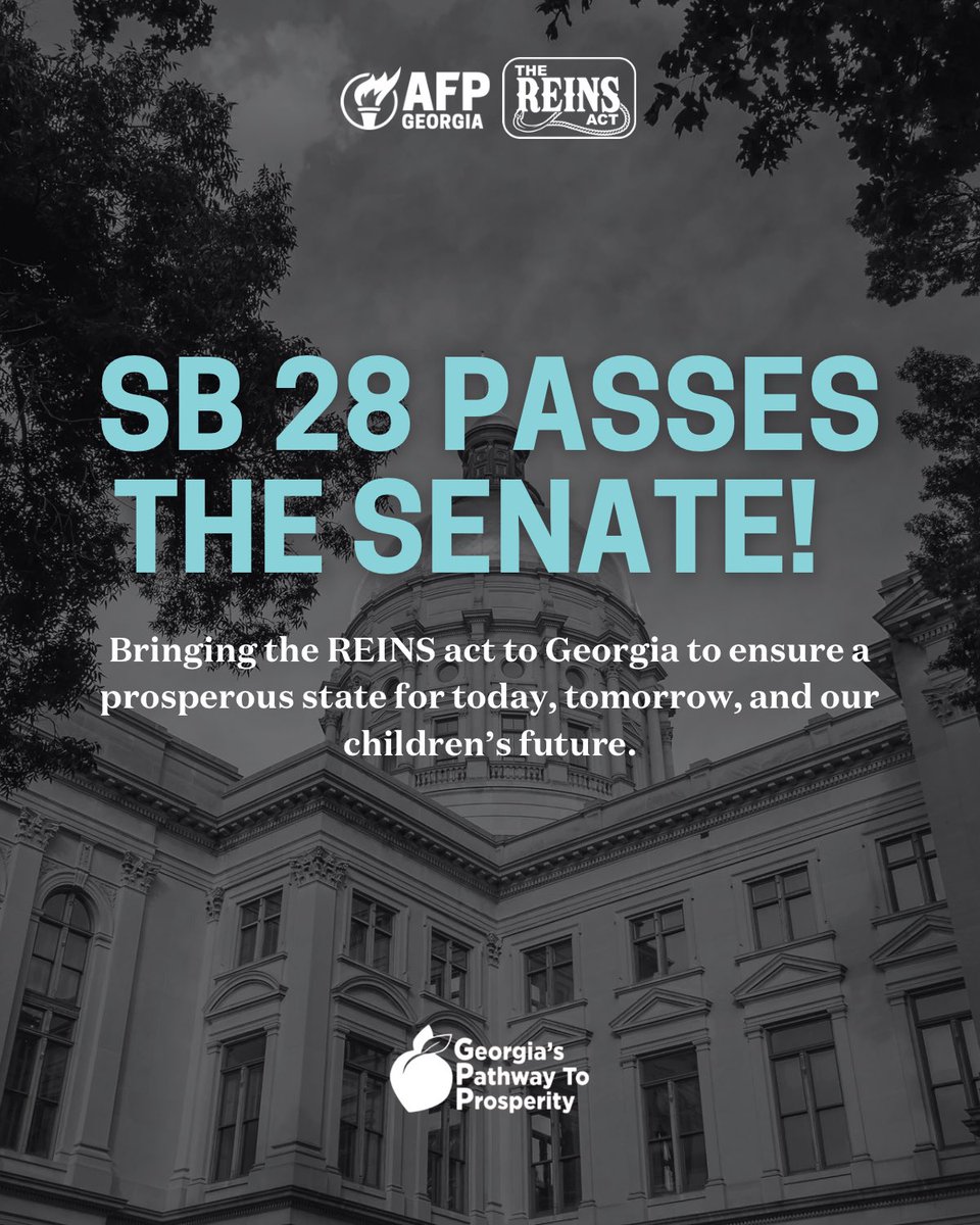 AFPGeorgia's tweet photo. 🚨JUST IN: SB 28, the Red Tape Rollback Act of 2025, has passed the Senate!
By rolling back red tape and bringing #REINS to Georgia, we are ensuring a prosperous state for today, tomorrow, and our children’s future.
Let’s #REINItIn Georgia!
#gapol https://t.co/snz3kEO9ke