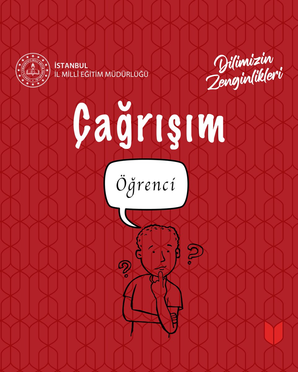 Öğrenci kelimesi size neyi çağrıştırıyor? 
Aklınıza ilk gelen kelimeyi yazar mısınız?  

#DilimizinZenginlikleriProjesi

<a href="/tcmeb/">Millî Eğitim Bakanlığı</a>
<a href="/Yusuf__Tekin/">Yusuf Tekin</a>
<a href="/farukyelkenci/">Ömer Faruk Yelkenci</a>
<a href="/istanbulilmem/">İstanbul İl Millî Eğitim Müdürlüğü</a>
<a href="/MucahitYentur/">Murat Mücahit Yentür</a>