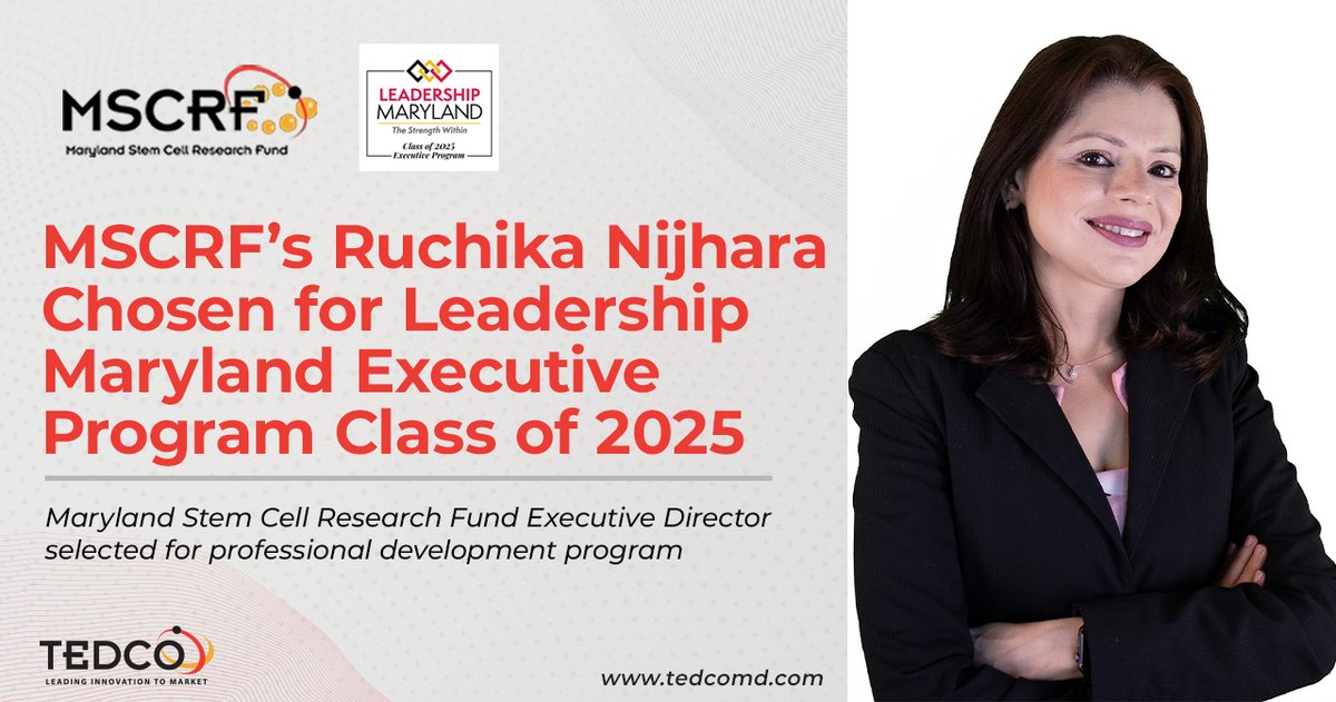 Please join us in congratulating MSCRF’s Executive Director, Ruchika Nijhara, is joining 52 other individuals for the #Leadership #Maryland Executive Program’s 32nd class tedcomd.com/news-events/pr…