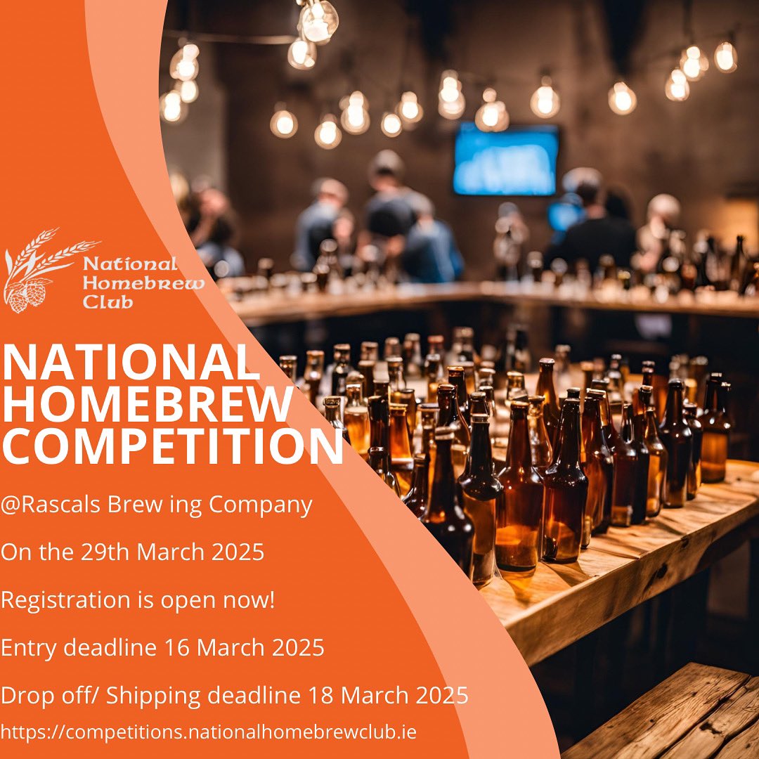 Just over 4 weeks to go! … here are some key dates… all information can be found at competitions.nationalhomebrewclub.ie