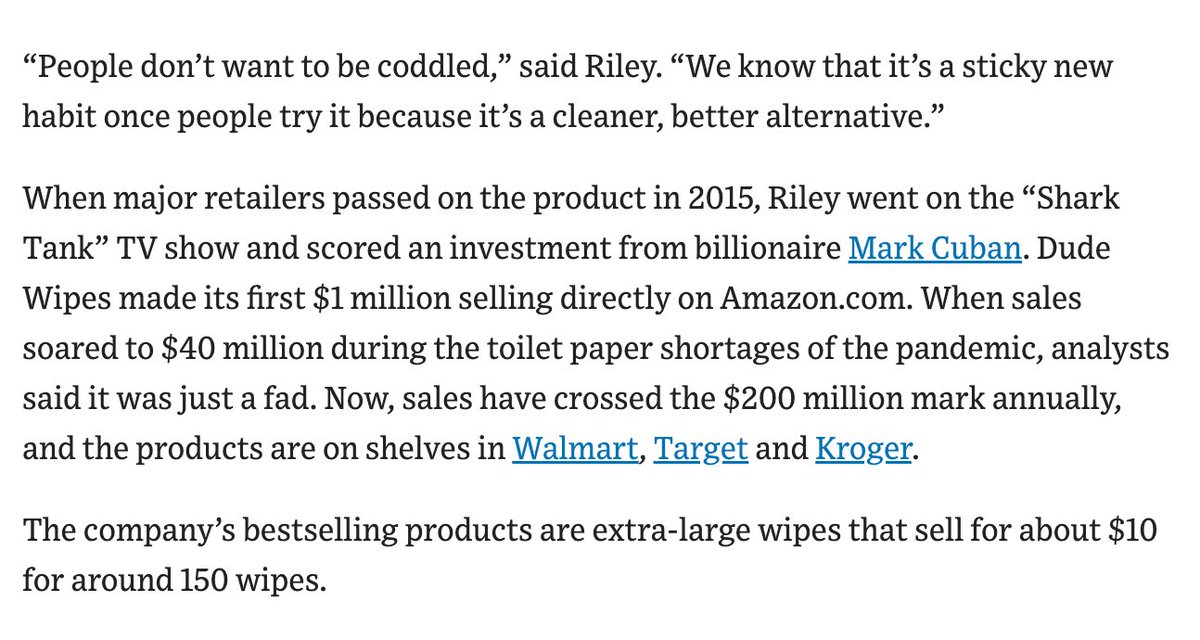 Dude Wipes (butt wipe brand) is doing $200MM/year and you're afraid to start because you think your idea is silly