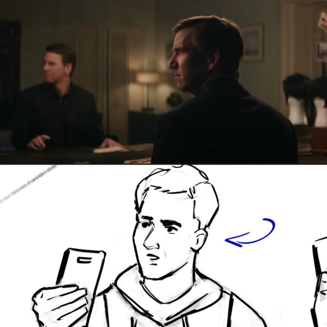 FamousFrames's tweet image. Famous Frames is excited to provide storyboards for several of this year’s Super Bowl commercials, including this one for @FanDuel featuring #PeytonManning and #EliManning.
Here's a look at the storyboards for the spot, by Famous Frames artist Jasper Yu.