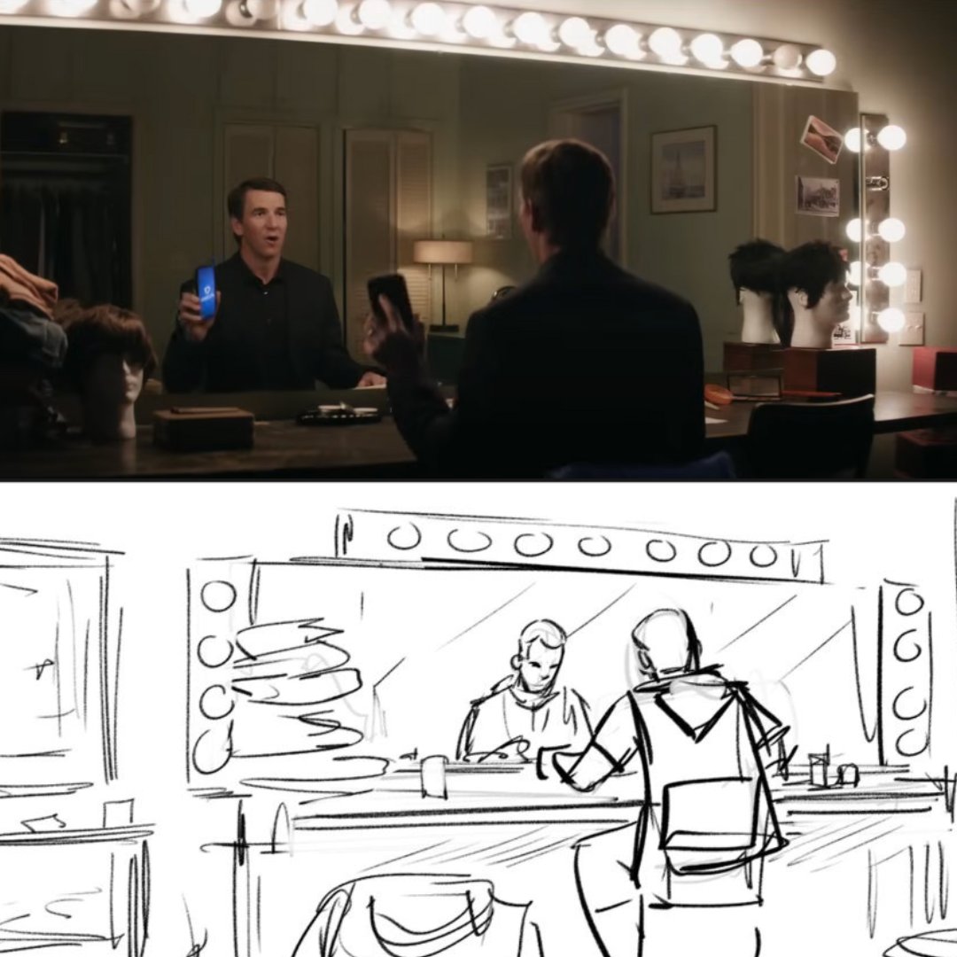 FamousFrames's tweet image. Famous Frames is excited to provide storyboards for several of this year’s Super Bowl commercials, including this one for @FanDuel featuring #PeytonManning and #EliManning.
Here's a look at the storyboards for the spot, by Famous Frames artist Jasper Yu.