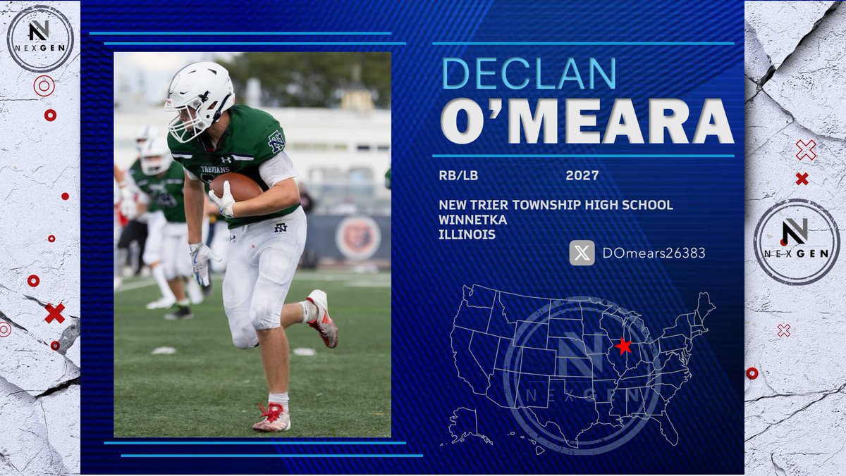NexGen is pleased to welcome 2027 RB/LB Declan O'Meara <a href="/DOmears26383/">Declan_omeara</a> New Trier Township High School  <a href="/newtrierfb/">New Trier Football</a> (Winnetka-Illinois)