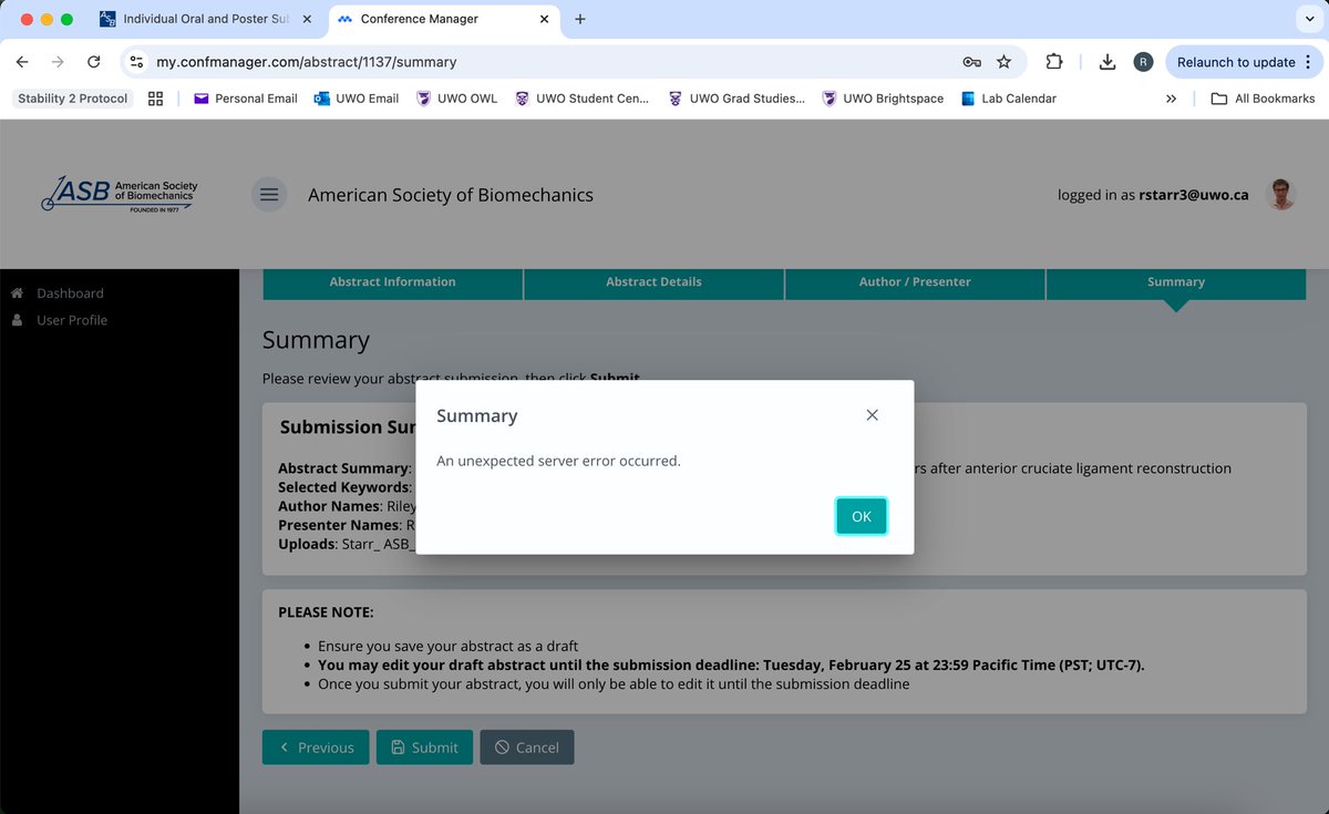Derek Pamukoff (@derek_pamu) on Twitter photo <a href="/AmSocBiomech/">American Society of Biomechanics</a> Anyone else getting this error <a href="/AmSocBiomech/">American Society of Biomechanics</a> when trying to submit?? <a href="/AmSocBiomech/">American Society of Biomechanics</a> Anyone else getting this error <a href="/AmSocBiomech/">American Society of Biomechanics</a> when trying to submit??