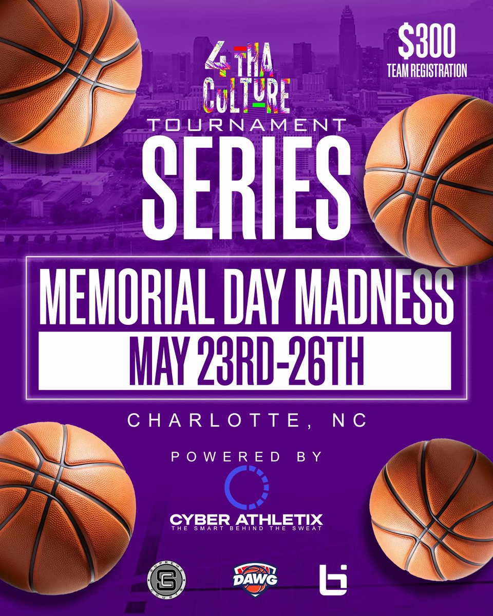 Coming to a city near you🏀 Come join us for 2 great events this spring! 
#4thaculture💜

📍 Alabama Tourney contact: Jonathan Hyde- (256)527-1051

📍Charlotte Tourney contact: Rico Grier-
(310) 299-6720