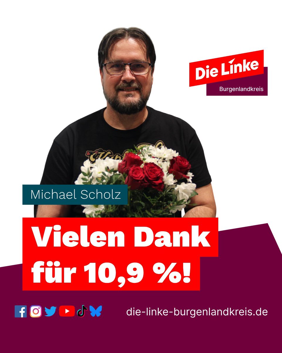 Seit gestern steht fest: <a href="/dieLinke/">Die Linke</a> ist zurück 🚩

Mit 8,77 Prozent ziehen wir wieder in den Bundestag ein. Unser Direktkandidat Michael Scholz wird der neuen Fraktion zwar leider nicht angehören, aber er kommt im Wahlkreis 72 immerhin auf einem stolzen dritten Platz ✊ 1/3