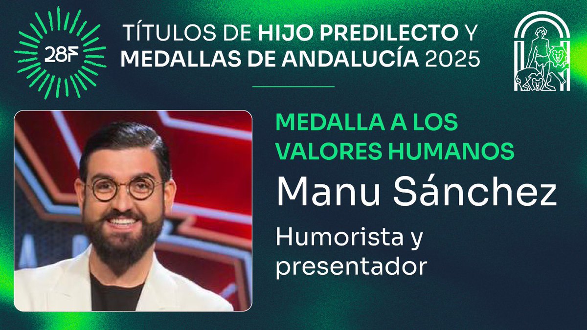 💚Todavía sigo intentando convencerme de que es verdad. 

🤍Me siento feliz, abrumado, sobrepasado y orgulloso con la noticia de la Medalla de Andalucía. Que encima sea por los valores humanos sabe a premio doble porque nada más andaluz y andalucista que eso, los valores y la
