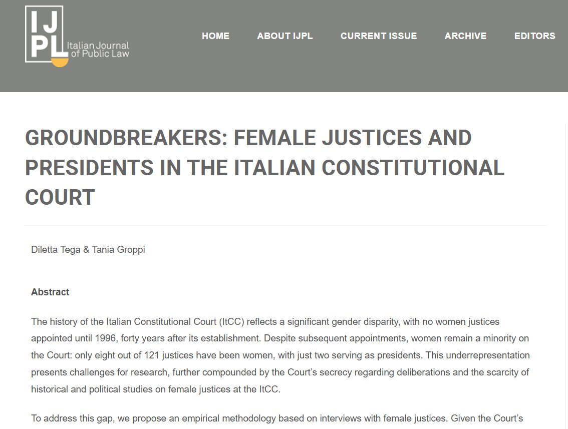 Tania Groppi @taniagroppi.bsky.social (@groppitania) on Twitter photo Our article on female justice and presidents at the Italian Constitutional Court is finally out 🙂 Thank you <a href="/rosalinddixon15/">Rosalind Dixon</a> In the history there have been only 9 female justices out of 125 justices. Full text here 👉ijpl.eu/groundbreakers… <a href="/ProfDilettaTega/">DilettaTega</a> <a href="/ICONnect_blog/">I-CONnect</a> Our article on female justice and presidents at the Italian Constitutional Court is finally out 🙂 Thank you <a href="/rosalinddixon15/">Rosalind Dixon</a> In the history there have been only 9 female justices out of 125 justices. Full text here 👉ijpl.eu/groundbreakers… <a href="/ProfDilettaTega/">DilettaTega</a> <a href="/ICONnect_blog/">I-CONnect</a>