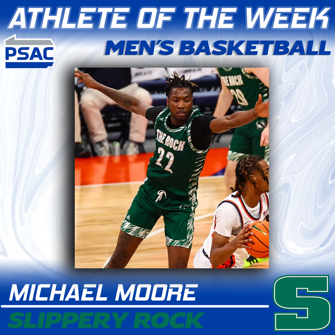 PSAC Sports (@psacsports) on Twitter photo MEN'S BASKETBALL: Your #PSACMBB Athletes of the Week!
EAST
Athlete: Drew Stover, <a href="/VilleMarauders/">Millersville Marauders</a>
Defense: Denzel Figueroa, <a href="/ShipURaiders/">Shippensburg University Raiders</a>
WEST
Athlete: Jomo Goings, <a href="/Rock_Athletics/">Rock Athletics</a>
Defense: Michael Moore, <a href="/Rock_Athletics/">Rock Athletics</a>
Full story: 🔗tinyurl.com/2dywg8mx
#PSACProud MEN'S BASKETBALL: Your #PSACMBB Athletes of the Week!
EAST
Athlete: Drew Stover, <a href="/VilleMarauders/">Millersville Marauders</a>
Defense: Denzel Figueroa, <a href="/ShipURaiders/">Shippensburg University Raiders</a>
WEST
Athlete: Jomo Goings, <a href="/Rock_Athletics/">Rock Athletics</a>
Defense: Michael Moore, <a href="/Rock_Athletics/">Rock Athletics</a>
Full story: 🔗tinyurl.com/2dywg8mx
#PSACProud