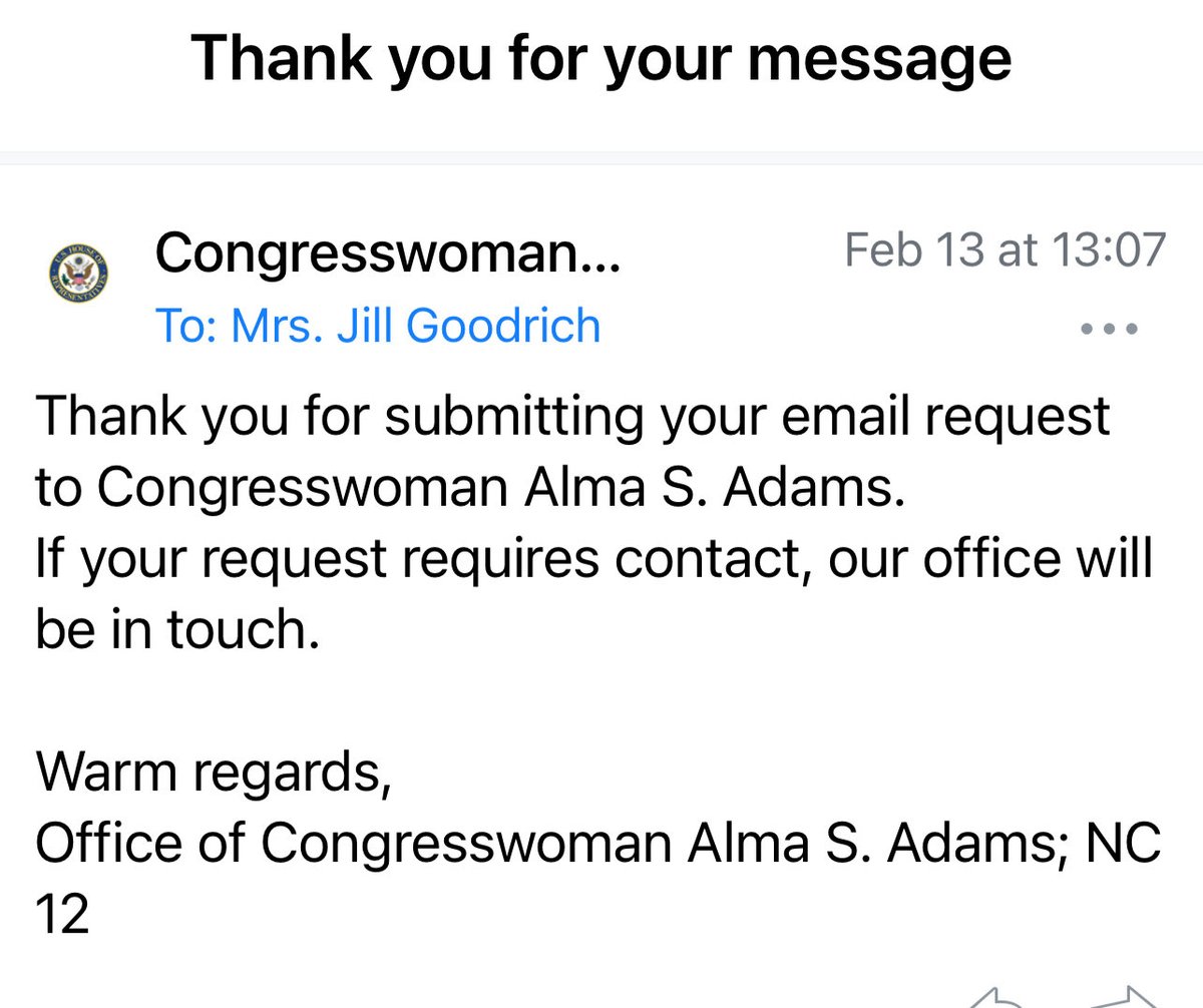 wieder's tweet photo. ⁦@RepAdams⁩ with all due respect, I’m awaiting a response to my email sent nearly 2 weeks ago. I am deeply concerned about the state of our democracy. https://t.co/YJaKKKRjp5