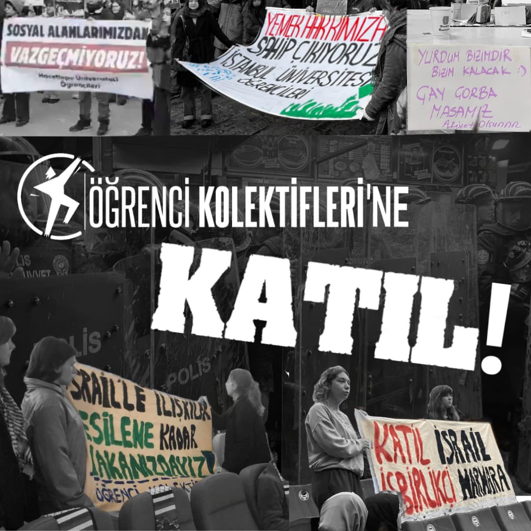 🔎Sosyal alanlarımızdan, yemek hakkımızdan, Filistin’i savunmaktan, erkek egemenliğine karşı özsavunmayı kuşanmaktan vazgeçmiyoruz.

🔵Kolektifler’e katıl, haklarımız için birlikte mücadele edelim!