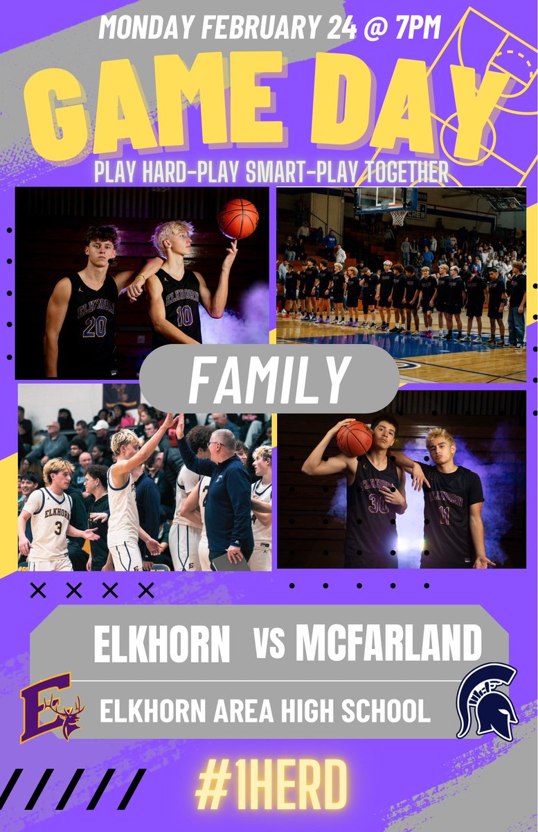 Back at home for our final 2 games of the regular season.

📍 Elkhorn Area High School
🆚 McFarland
⏰ 7:00 PM
🎥 youtube.com/live/XA9RJpwZp…

Play hard, play smart, play together!

GO ELKS! 🟣🟡