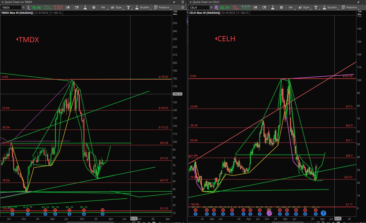 StockPatternPro's tweet image. $TMDX $CELH Same drawdown pattern and now beginning recovery move off the bottom into flag position. Second half chair pattern higher squeeze setting up. My opinion only.