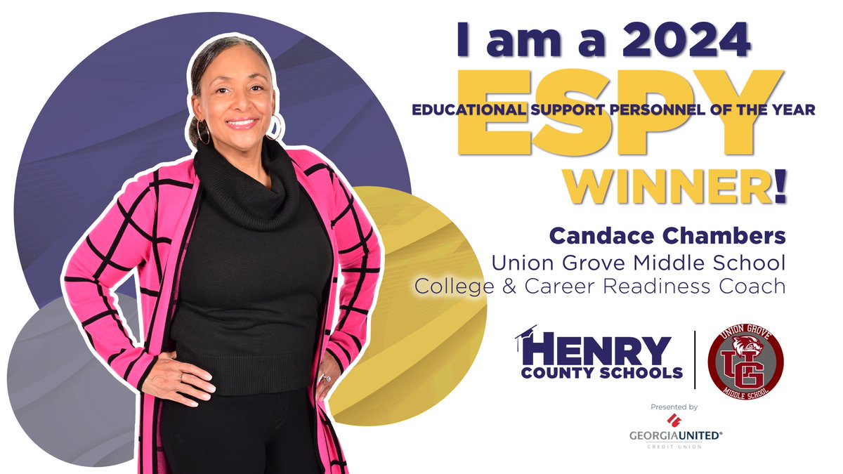 "Ms. Candace Chambers has consistently proven that she will go above and beyond her call of duty to ensure student growth and achievement. As our phenomenal graduation coach and Beta Club and Care Team sponsor, she consistently supports students and celebrates their