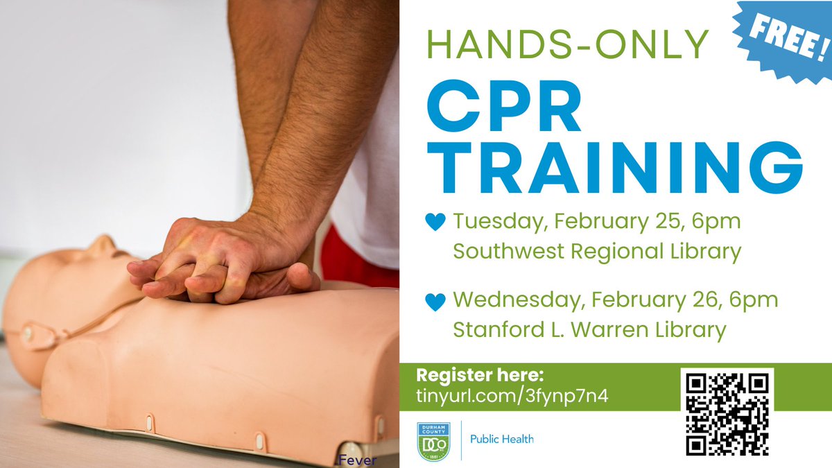 Tomorrow! Join us for the first of two FREE hands-only CPR training opportunities in honor of #AmericanHeartMonth! Learn to perform CPR without the need for mouth-to-mouth contact, a skill that can save lives during cardiac emergencies. Register: forms.office.com/pages/response…