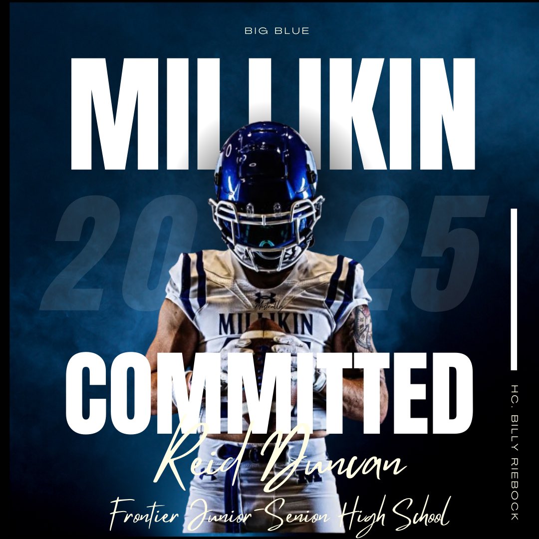 Reid Duncan (@reid16_25) on Twitter photo 110% Committed!💙🤍, So blessed to be able to continue my Academic and Athletic Career with <a href="/MU_BigBlueFB/">Millikin Football</a>! Thank you to everyone who has supported and helped me through my high-school career!
<a href="/jackbarron_5/">Jack Barron</a> <a href="/CoachMW_51/">Matt Williamson</a> <a href="/GunnTwyner/">Gunnard Twyner</a> <a href="/RiebockBilly/">Billy Riebock</a>
<a href="/CoachYoungXFQB/">Aaron Young</a> <a href="/qb1ndy/">QB1 Indy</a> 110% Committed!💙🤍, So blessed to be able to continue my Academic and Athletic Career with <a href="/MU_BigBlueFB/">Millikin Football</a>! Thank you to everyone who has supported and helped me through my high-school career!
<a href="/jackbarron_5/">Jack Barron</a> <a href="/CoachMW_51/">Matt Williamson</a> <a href="/GunnTwyner/">Gunnard Twyner</a> <a href="/RiebockBilly/">Billy Riebock</a>
<a href="/CoachYoungXFQB/">Aaron Young</a> <a href="/qb1ndy/">QB1 Indy</a>