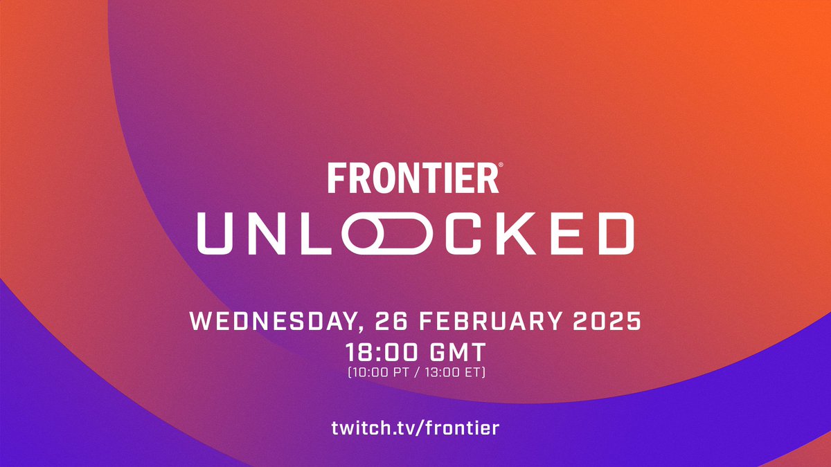 🔴 The first Frontier Unlocked of 2025 is live this week! 

Join us Wednesday February 26 at 18:00 GMT to see what's in store for Elite Dangerous this year! 

twitch.tv/Frontier