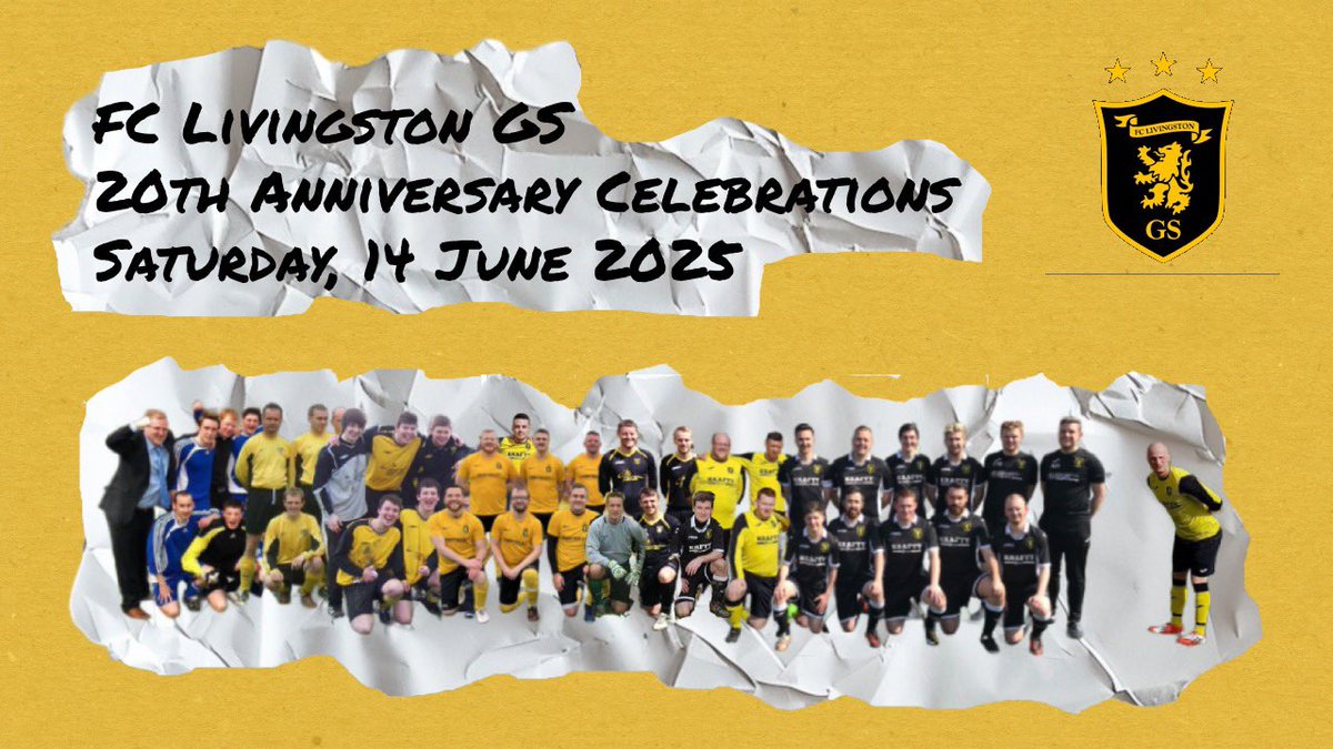 20 years of GS ⚽️ 

A day of events will be held on Sat 14 June to celebrate the club. 

All current and former players, friends of the club and Livi supporters are invited - so if you know of anyone who may be interested, please pass on the message!

Details coming soon..

#FTOL