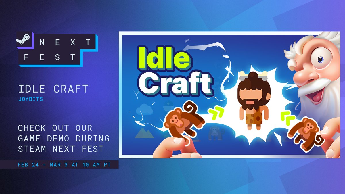 🎉 Finally, it is SHOWTIME! We’re thrilled to share that Idle Craft is featuring on the Steam Next Fest!

⚡️ In case you missed it - Idle Craft Demo is now LIVE and has received significant enhancements over the past two weeks!

📌 store.steampowered.com/app/3463310/Id…

#NextFest #indiegame