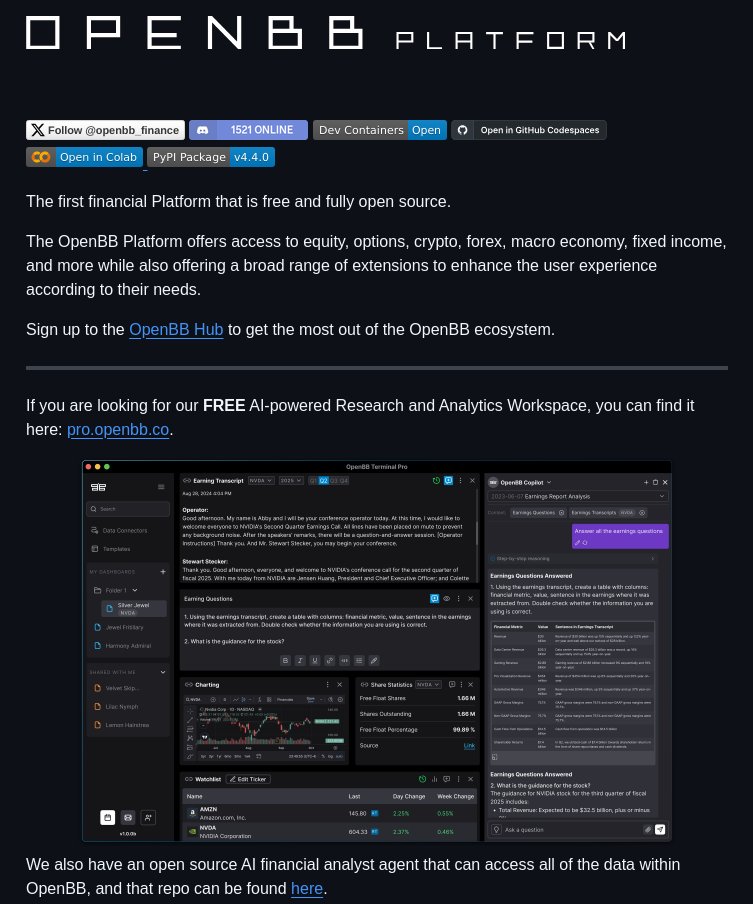 Open-source investment research platform with data access and analysis tools