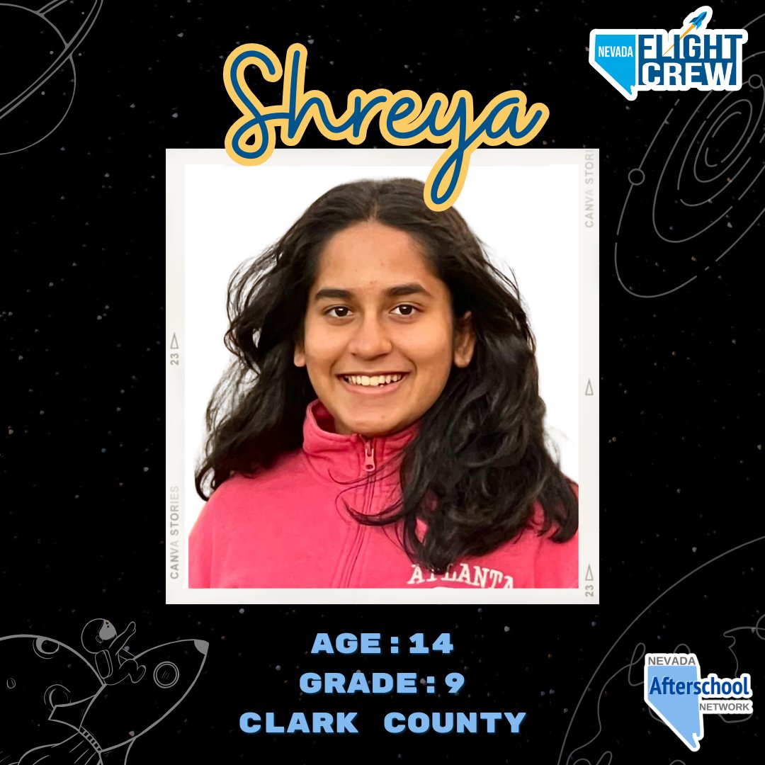 Meet Shreya!🌟She is passionate about biomedical engineering, &amp; hopes to inspire other girls to pursue STEM. Keep up with the Flight Crew every #FlightCrewFriday! 🚀✨
#NVFlightCrew #NVFC25 #GirlsinSTEM #NevadaSTEM #NevadaYouth #NevadaYouthinSTEM #NVOST #NVAfterschool