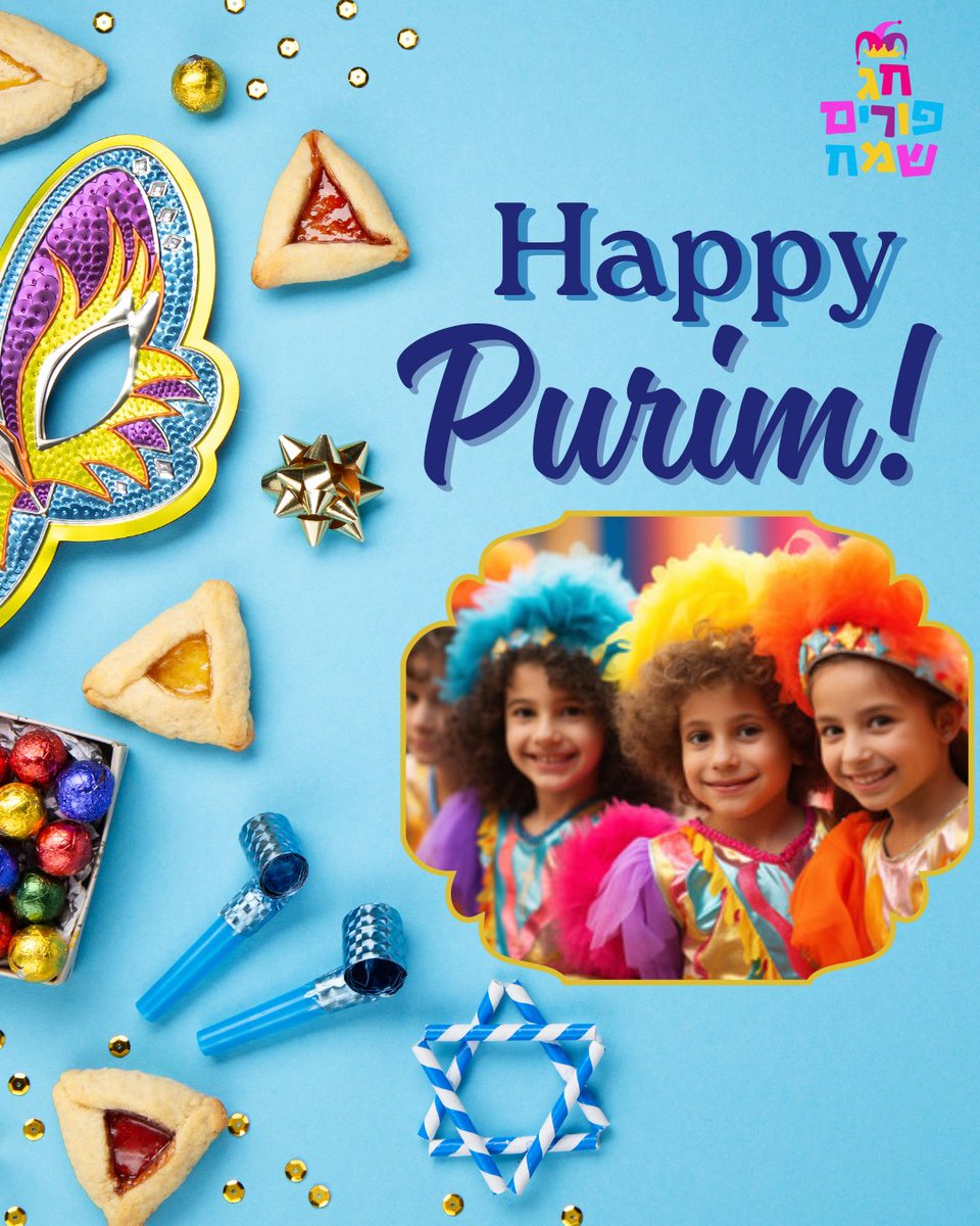 🎭✨ Happy Purim! This joyful Jewish holiday is all about courage, kindness, and celebration! It’s a time to remember the story of Queen Esther and the power of bravery! 👑 What’s your favorite part of Purim—costumes, treats, or giving back? 
#HappyPurim #JoyAndKindness