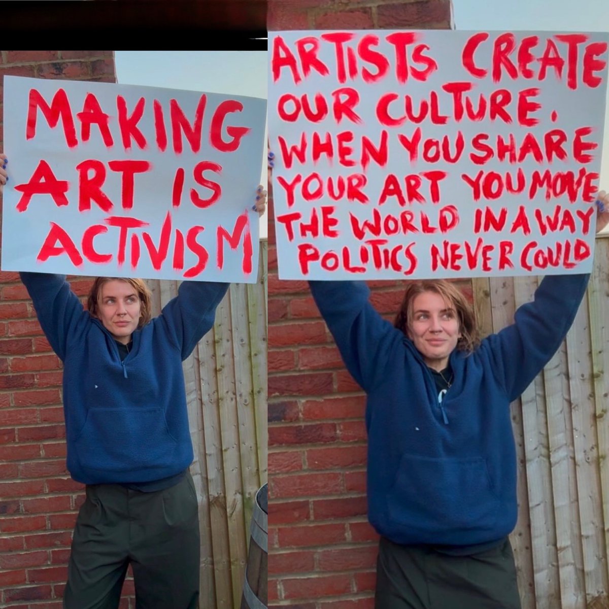 “Hacer arte es activismo.
Los artistas crean nuestra cultura. Cuando compartes tu arte, mueves al mundo de una manera en la que la política nunca podría hacerlo.” <a href="/AmieMcnee/">Inspiredtowrite</a>