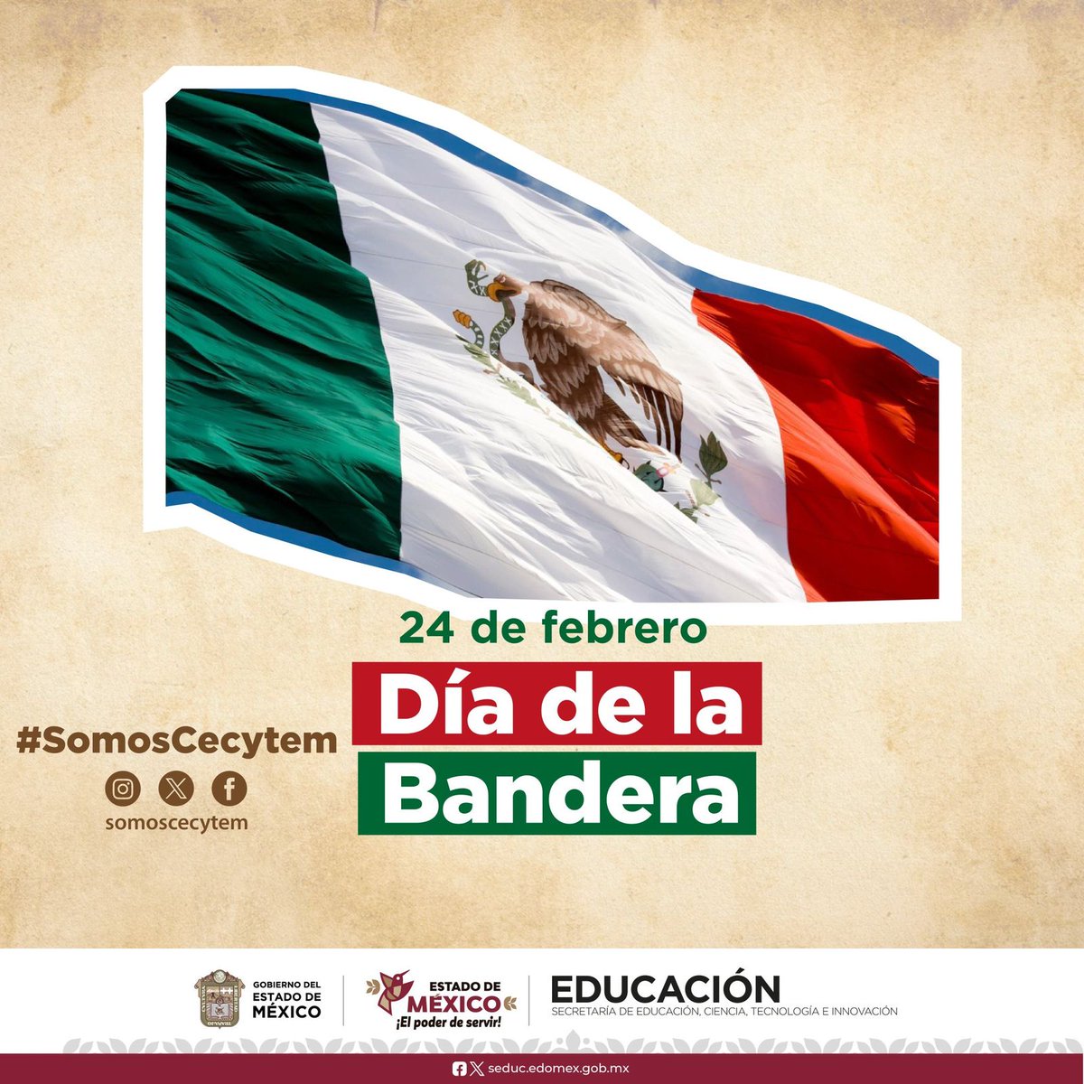 Nuestra bandera es símbolo de identidad nacional, unidad, libertad y justicia.
Este 24 de febrero, recordemos su historia y lo que representa para todos los mexicanos.
A parte de que es la más bonita del mundo.
#SomosCECyTEM
<a href="/joelcruzcanseco/">Joel Cruz Canseco</a>