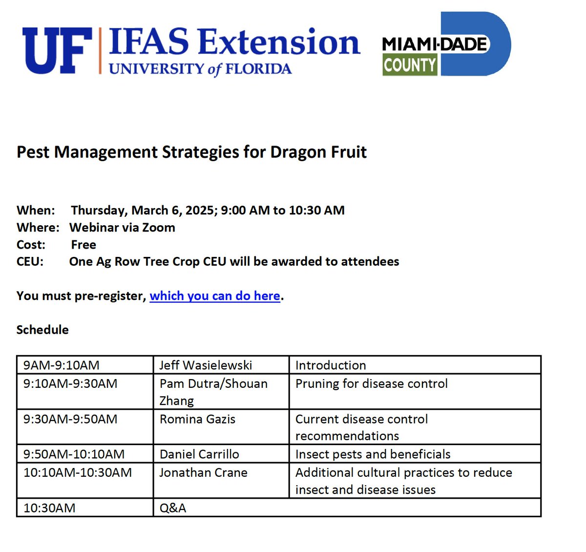 ClinicPlant's tweet image. 📢 Are you growing #dragonfruit #pitaya #pitahaya? 

Don&apos;t miss this webinar on crop management! 🧑‍🏫🖥️🛜

Pest Management Strategies for Dragon Fruit
When: Thursday, March 6, 2025; 9:00 AM to 10:30 AM
Where: Webinar via Zoom
Cost: Free
CEU: One Ag Row Tree Crop CEU will be awarded…